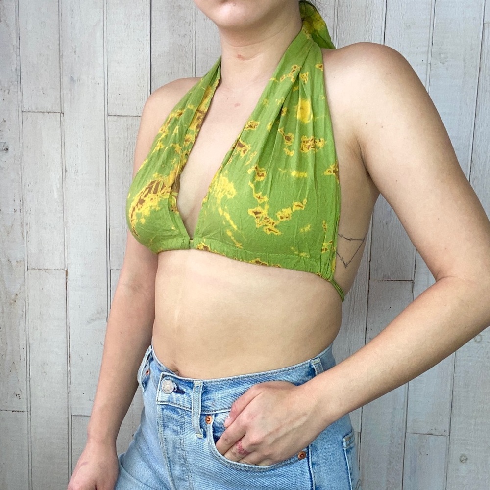Bohemian Green Tie Dye Halter Tie Top